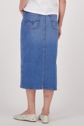 
Jupe en denim bleu foncé avec fente de Liberty Island Denim pour Femmes