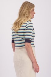 Achterkant van Beige-blauw gestreepte trui met korte mouwen door Libelle voor Dames