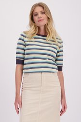 Voorkant van Beige-blauw gestreepte trui met korte mouwen door Libelle voor Dames