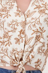 Beige blouse met strik en bruine bloemenbroderie van Geisha voor Dames