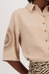 Beige cropped blouse met gehaakt detail van Louise voor Dames