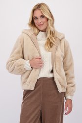 Voorkant van Beige faux fur jasje met kap door Liberty Island voor Dames