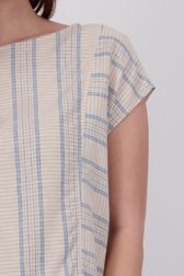 Beige geruite blouse met boothals en korte mouwen van Libelle voor Dames