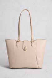 Beige leather look schoudertas met gouden details van Hexagona voor Dames