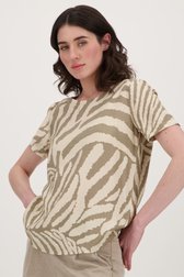 Beige T-shirt met kaki zebra motief van JDY voor Dames