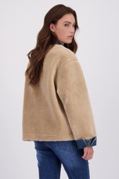 Achterkant van Beige teddy jas met denim door Geisha voor Dames