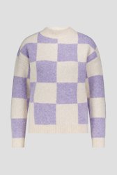 Productfoto 1 van Beige trui met lila dambordmotief door Liberty Loving nature voor Dames