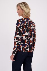 Achterkant van Blauw-bruine blouse met V-hals door Claude Arielle voor Dames
