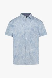 Blauw hemd met witte bladerprint - regular fit van Jefferson voor Heren