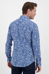 Blauw hemd met witte bladerprint - slim fit van Upper East voor Heren