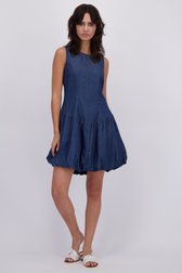 Voorkant van Blauw katoenen denim kleedje door Pieces voor Dames