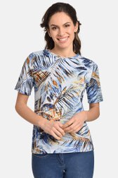 Blauw T-shirt met bladerprint van Bicalla voor Dames
