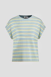 Productfoto 1 van Blauw T-shirt met groen gestreept motief door Libelle voor Dames