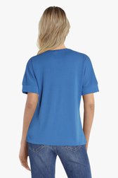 Blauw T-shirt met V-hals en zakjes van Liberty Island voor Dames