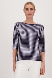 Voorkant van Blauw T-shirt met witte strepen door Liberty Island voor Dames