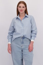 Voorkant van Blauwe blouse met beige en witte strepen door Kaffe Curve voor Dames