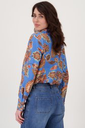 Blauwe blouse met bloemenprint en knoopdetail van Geisha voor Dames