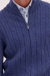 Detail van Blauwe cardigan met kabelmotief  door Dansaert Blue voor Heren