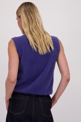Achterkant van Blauwe fluffy mouwloze cardigan door Liberty Island voor Dames