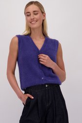 Voorkant van Blauwe fluffy mouwloze cardigan door Liberty Island voor Dames