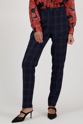Blauwe geklede broek met fijn geruit patroon van Claude Arielle voor Dames
