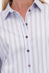 Detail van Blauwe gestreepte blouse met bordeaux en wit door D'Auvry voor Dames