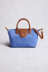 Voorkant van Blauwe handtas met bruine leather look afwerking door Liberty Island voor Dames