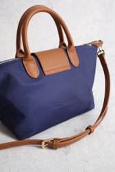 Achterkant van Blauwe handtas met bruine leather look afwerking door Liberty Island voor Dames