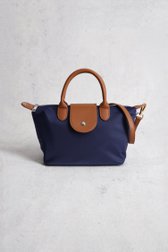 Voorkant van Blauwe handtas met bruine leather look afwerking door Liberty Island voor Dames
