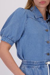 Blauwe jeansblouse met halflange pofmouwen van More & More voor Dames