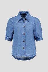 Blauwe jeansblouse met halflange pofmouwen van More & More voor Dames
