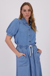 Blauwe jeansblouse met halflange pofmouwen van More & More voor Dames