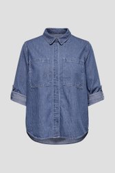 Productfoto 1 van Blauwe jeansblouse met wit gestreept motief door ONLY Carmakoma voor Dames