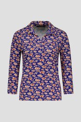 Blauwe polo met oranje bloemen van Claude Arielle voor Dames
