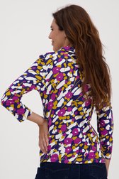 Blauwe polo met paars-gele bloemenprint van Claude Arielle voor Dames