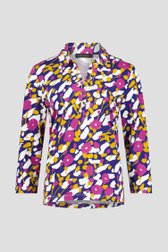 Blauwe polo met paars-gele bloemenprint van Claude Arielle voor Dames