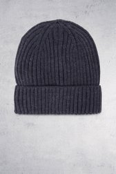 Voorkant van Blauwe ribgebreide muts door Michaelis voor Heren