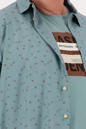 Blauwgroen hemd met fijne bruine print van Jefferson voor Heren