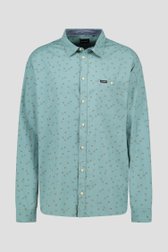 Blauwgroen hemd met fijne bruine print van Jefferson voor Heren