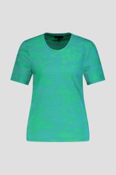 Blauwgroen T-shirt met fijne bladerprint van Claude Arielle voor Dames