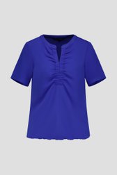 Blouse bleu à col en V de Claude Arielle pour Femmes