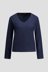 Photo produit 1 de Blouse bleu foncé texturée à col en V de Claude Arielle pour Femmes