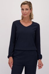 Le devant de Blouse bleu foncé texturée à col en V de Claude Arielle pour Femmes