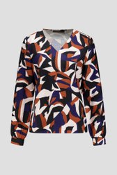 Photo produit 1 de Blouse bleu-marron à col en V de Claude Arielle pour Femmes