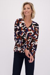 Le devant de Blouse bleu-marron à col en V de Claude Arielle pour Femmes