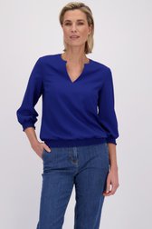 Le devant de Blouse bleu royal à manches 3/4 de Claude Arielle pour Femmes