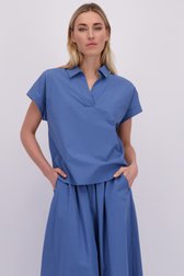 Le devant de Blouse bleue à col en V de Liberty Island pour Femmes