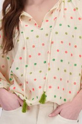 Détail de Blouse écru à pompons colorés de Geisha pour Femmes