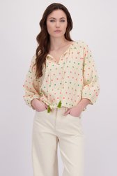 Le devant de Blouse écru à pompons colorés de Geisha pour Femmes