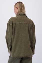 Le dos de Blouse en jean verte avec foulard de Liberty Island Denim pour Femmes